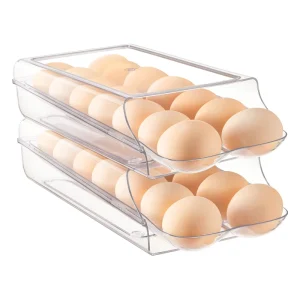 Auto Rolling Egg Storage Container Gravity Slide Fridge Organizer Stackable Space Saving BPA Free Clear PET Tray