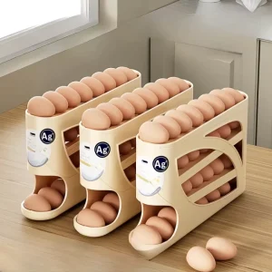 Automatic Rolling Egg Storage Box Sliding Drawer Tray Holder Food Storage Container Kitchen Refrigerator Egg Organizer