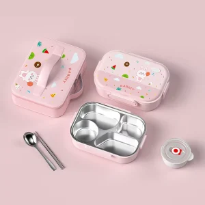 BPA Free 4 Compartment Stainless Steel Portable Lunch Box Cartoon Food Container Lunch Box Kids for Child
