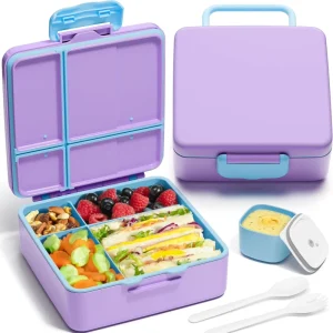BPA-Free Dishwasher-Safe Purple Cupcake 4-Compartment Snackle Box Food Storage Container