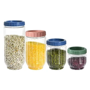 BPA Free Food Grade Airtight Plastic Grain Storage Containers Stackable Moisture Proof PET Jars with Lids for Kitchen Pantry