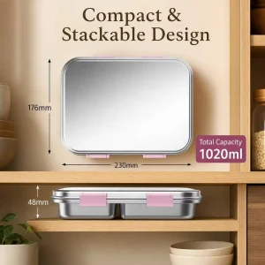 BPA Free Food Grade Stainless Steel Bento Lunch Box 4 Compartments Microwave Safe Easy Clean Food Storage Container for Kids