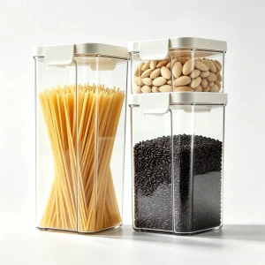 BPA Free Hermetic Clear Stackable Pantry Jars Clip Lock Dry Food Storage Containers Cereal Flour Beans Pasta Spices Nuts
