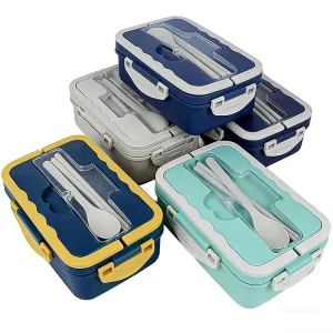 BPA-Free Microwavable Heatable Bento Lunch Box with Plastic Lid Portable Stackable Food Container for Adults