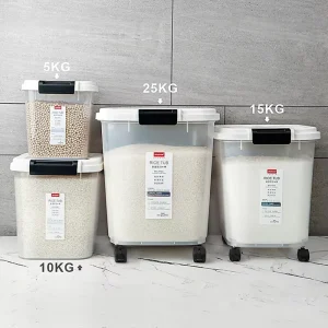 BPA Free PP Large Rice Storage Container 10KG 15KG 25KG Airtight Flip Lid Rolling Wheels Moisture Proof Grain Food Storage Bin