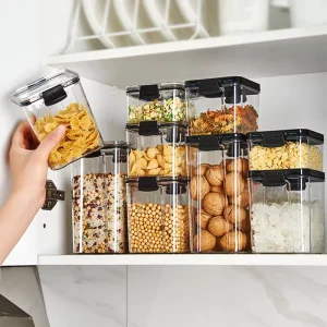 BPA Free PP+PET Square Food and Spice Jars 1300ml Home Kitchen Storage Canister Sets Airtight Lid