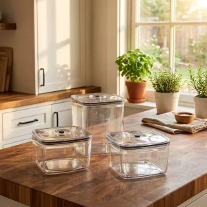 BPA Free Plastic Vacuum Airtight Dishwasher Safe Modern Square Storage Container Stackable Canister for Dried Fruits