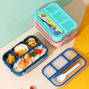 BPA Free Rectangular Four Compartment Microwaveable Clamshell Bento Box Freshness Preservation Lunch Container for Students