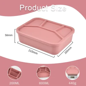 BPA Free Silicone Bento Lunch Box 4 Compartment Leakproof Microwave Safe Food Container