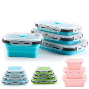 BPA Free Silicone Collapsible Lunch Box Microwavable Portable Bento Food Storage Container School Picnic Camping