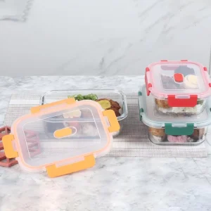 BPA Free Small High Borosilicate Glass Lunch Box with Convenient Rice Crisper Food Storage Container for Preservation