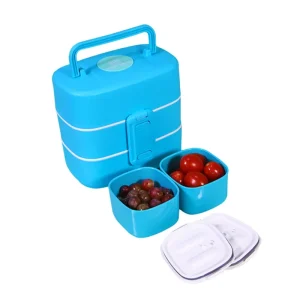 BPA-Free Triple-Layered Rectangular Tiffin Box Microwavable Leakproof Preservation Storage Container with Handle for Daily Use