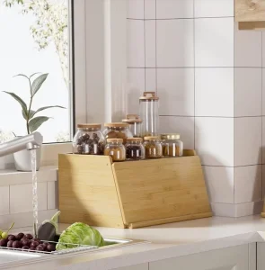 Bamboo Bread Box with Cutting Board for Kitchen Countertop Storage Container Bread Box Set Home Furniture Kitchen Furniture
