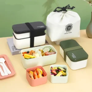 Bamboo Fiber Lunch Box for School Hiking Take Away Bento Tableware Lid Handle Food Preservation Paper Packed Fruit Box Children