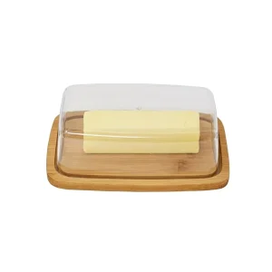 Bamboo Glass Cover Butter Keeper Plate Cake Durable Dessert Tray Food Storage Container for Kitchen Butter Dish