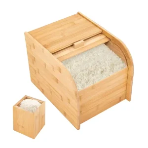 Bamboo Rice Storage Container Cereal Containers Storage Rice Dispenser Large Dry Storage Rice Container Box with Sliding Lid