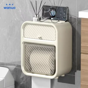 Bathroom Wall mounted Tissue Box Plastic Tissue Holder No Drill Self Adhesive Plastic Tissue Box