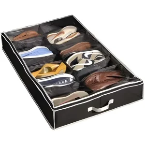 Bed Home Shoe Storage Organizer Set 2 Large Containers Each Holds 12 Pairs Shoes Multifunctional Japandi Design Sturdy Box