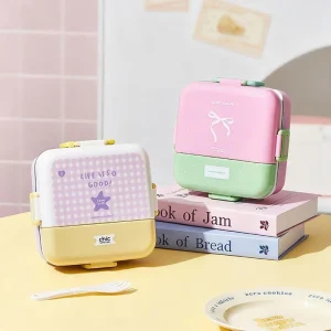 Bento Box Tiffin for Hot & Cold Food Insulated Leakproof Square Food Container Set with 3 Compartments Handle