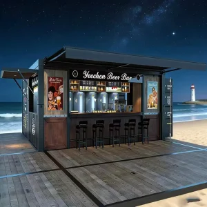 Best Selling Prefab Mobile Bar Stylish Durable Portable Beer Bar and Camping Cabin Support Solar Power Installation