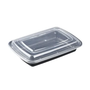 Black Rectangular PP Food Container With Clear PP Lid Microwave Safe Plastic Takeaway Lunch Box Single Compartment Container