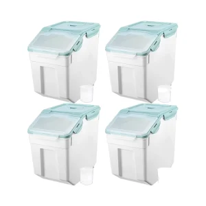 Blue 55 Lbs Rice Storage Containers with Wheels Leak Proof PP Food Storage Boxes Seal Locking BPA Free Home Organizer