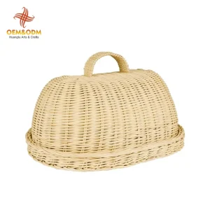 Boho Natural Handmade Custom Oval Portable Cake Foods Straw Willow Bread Fruit Rattan Storage Baskets Tray for Kitchen Desktop