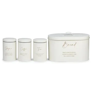 Bread Box with Bamboo Lid and 4-Piece Airtight Iron Canister Set