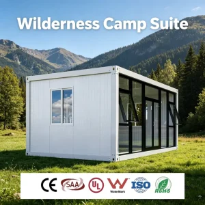 Breathable Bolt Connection Flat Pack Container Fishing Lodge with MGO Floor and Wood Deck for Lakeside Vacation Homestay Rent