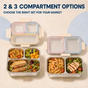 Bulk Supply BPA Free Removable 304 Steel Tray 850ml 3 Compartment Dishwasher Safe Home Office School Stainless Lunch Box