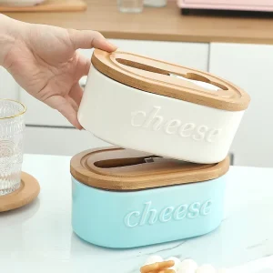 Butter Dish Flip Top Lid Countertop Porcelain Oval Butter Keeper Container Knife Silicone Sealing Microwave Safe Modern