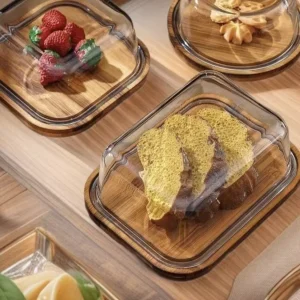 Butter Dish with Glass Lid for Butter Storage Container Cheese and Dessert Cloche to Kitchen Food Storage Container