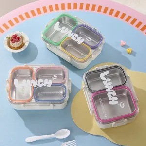 C89 Leakproof Bento Food Container Microwave Heating 304 Stainless Steel Compartment Lunch Box 3 Compartment Food Storage Box