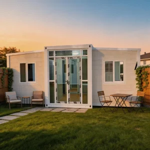 CE Certified Modern European Insulated Sandwich Panel Custom Expandable Container House Kitchen ADU Layout Backyard Rental