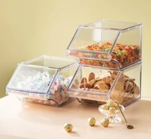 Candy Dispenser Cereal Display Candy Nuts Box Container Scoop Bin Clear Plastic Bins Bulk Food Scoop Bins for Sweet
