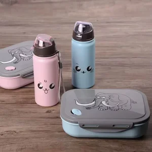 Cartoon Animal Elephant Lunch Box With Water Bottle Set for Kids Children to School Food Grade PP Bento Box Microwave Safe