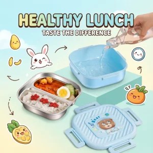 Cartoon Bear Kids Thermal 304 Stainless Steel Bento Box 2 Divided Lunch Container for Toddlers Students School