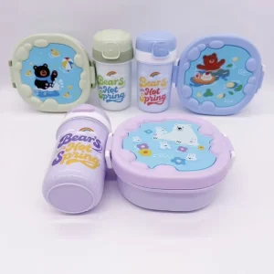 Cartoon Boys Girls 3 Grids Sealed Tiffin Food Container Microwave Safe Kids School Plastic Bento Lunch Box and Water Bottle Set