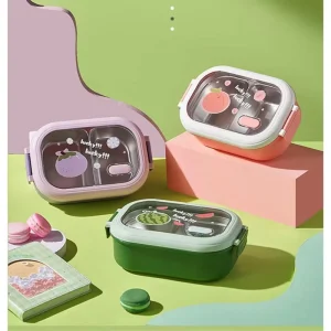 Cartoon Leak Proof Stainless Steel Bento Box Lovely Fruit Printed Lunch Box Students 2 Compartments Bento Container
