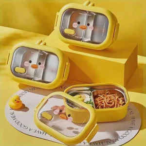 Cartoon Stainless Steel Insulated Lunch Box Student Office Dedicated Compartment Kids Cute Duck Divider Fast Food Box Portable