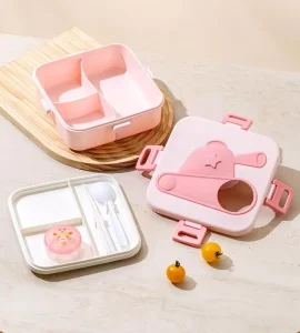 Cartoon Style Plastic Bento Box for Kids 900ml Dual Tier Food Container Microwavable BPA Free Single Plastic Packaged Carton
