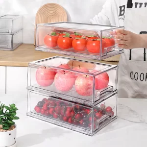 Chenyi Modern Design Kitchen Essentials Large Plastic Fridge PET Food Storage Bin Container Organizer with Drawer Multipurpose
