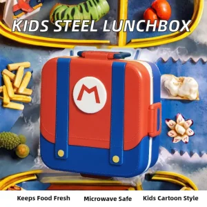 Children’s Small Schoolbag Stainless Steel Lunch Box Eco Friendly Insulated Microwave Safe Creative Cartoon Fork Spoon 1 2L