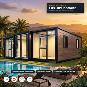 China Manufacturer Prefabricated Container Beach Hotel Expandable Modular Resort Cabin Turnkey Package MOQ 1