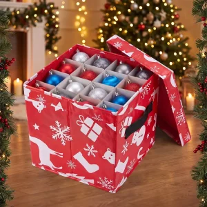 Christmas Ball Storage Box Rectangular Christmas Ornament Container Foldable Storage Box Holiday Decoration Storage Bin