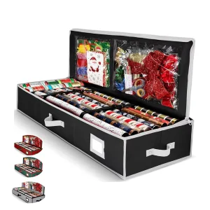 Christmas Wrapping Paper Organizer Underbed Storage Container with Interior Pockets Polyester/Oxford Material Fits 24 Rolls