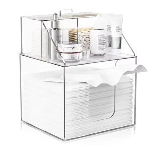 Clear Acrylic Storage Box Facial Towel Dispenser Box Cosmetics Organizer Box Makeup Container for Bathroom Vanity