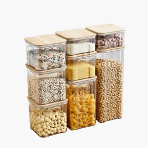 Clear Airtight Dry Food Storage Jar Container with Bamboo Lids