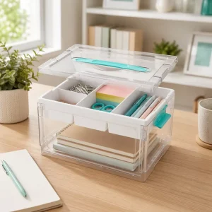 Clear Plastic Craft Organizers and Storage Box with Removable Trays and Dividers Art Supply Organizers and Storage Containers