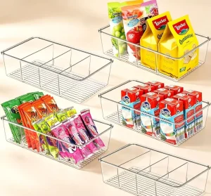 Clear Plastic Drawer Organizer Stackable Cabinet Storage Bin for Kitchen Pantry Snack Spice Cosmetic Bathroom Vanity Divider Tray
